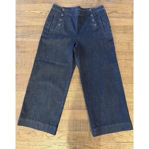 Heritage Wide Crop Jeans Women's 10 Dark Wash Button Detail Side Zip NWOT